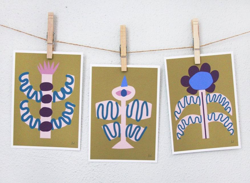 Bird and Flower Prints, Set of 3