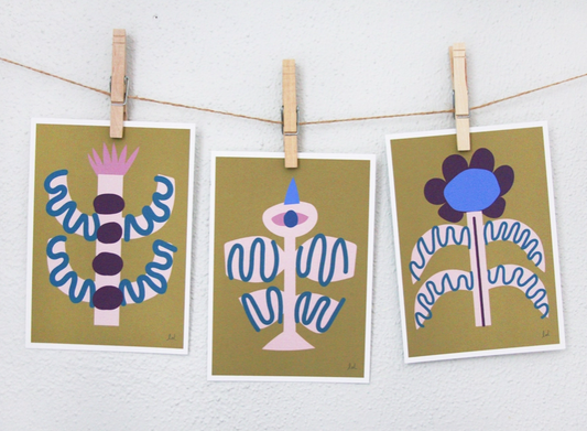 Bird and Flower Prints, Set of 3