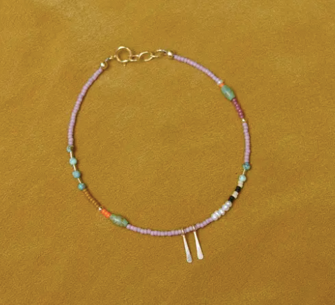 Dainty Seed Bead Bracelet in Lilac with Turquoise