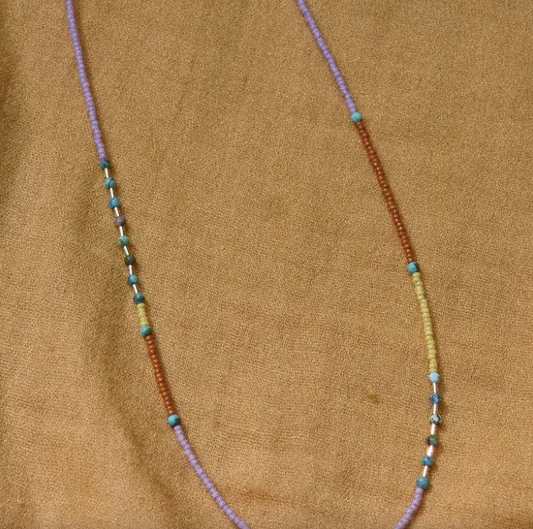 Dainty Beaded Necklace in Lilac with Turquoise