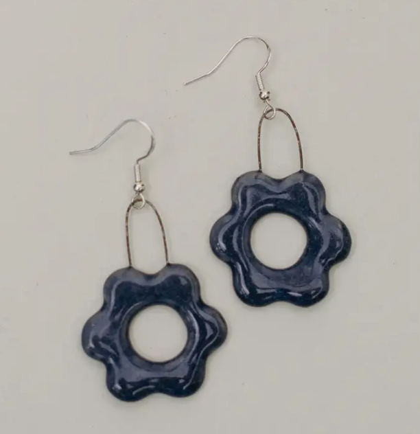 Ceramic Blue Flower Earrings