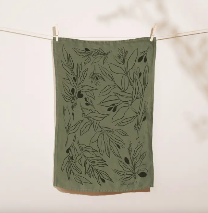 Olives Linen Tea Towel