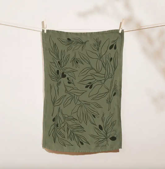 Olives Linen Tea Towel
