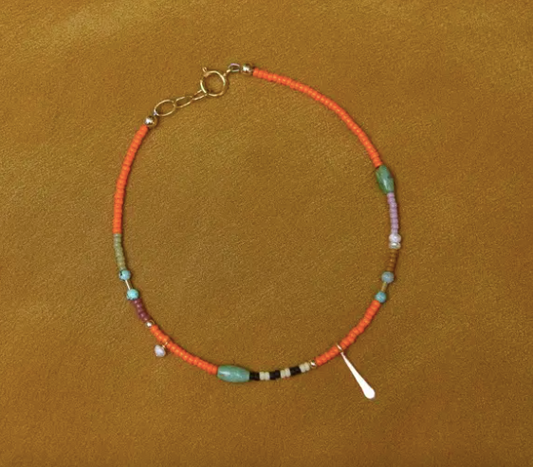 Dainty Seed Bead Bracelet in Orange with Turquoise