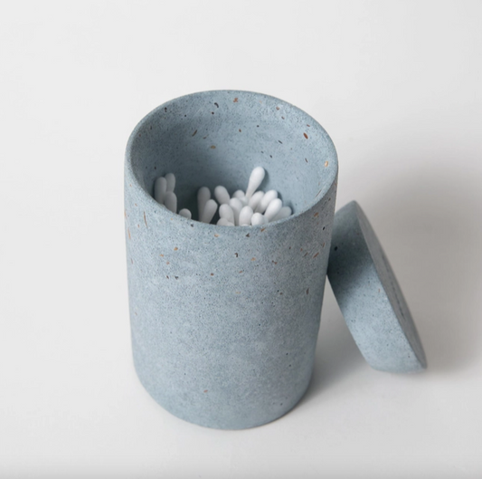 Concrete and Recycled Glass Lidded Vessel, Light Blue