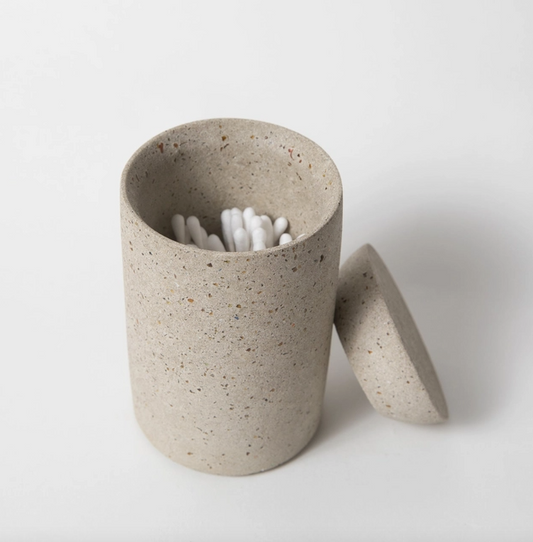 Concrete and Recycled Glass Lidded Vessel, Natural Terrazzo