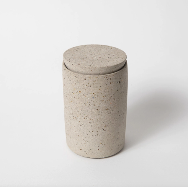 Concrete and Recycled Glass Lidded Vessel, Natural Terrazzo
