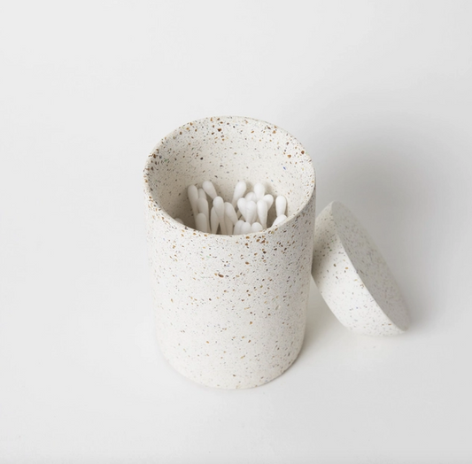 Concrete and Recycled Glass Lidded Vessel, White Terrazzo