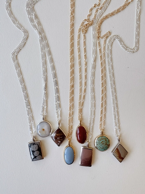 Round Token Necklace with Blue Opal