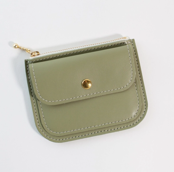 Leather Mini Wallet, Sage