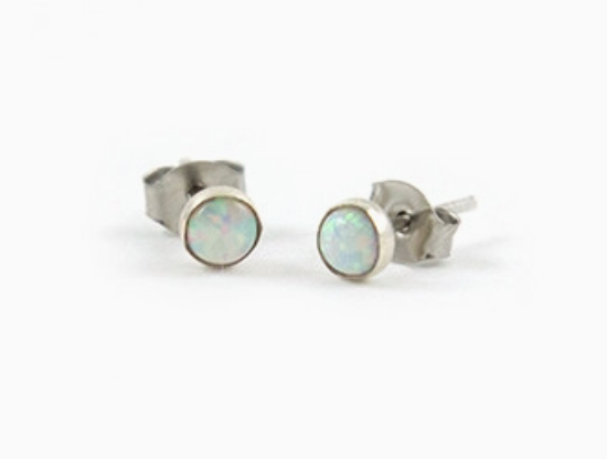 Sterling Silver & Opal Stud Earrings