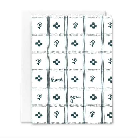 Flowers and Checks Thank You Card