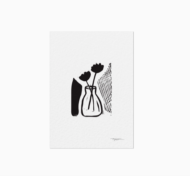 Abstract Floral Vase Mini Block Print