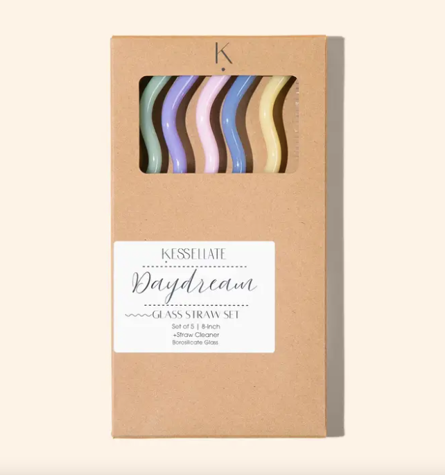 Wavy Glass Straw Set in Daydream Pastels
