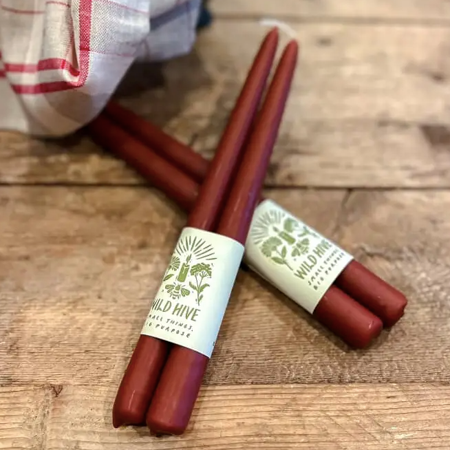 Hand Dipped Taper Candles in Cranberry