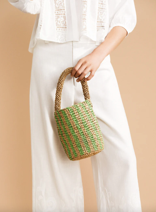 Amalfi Straw Bucket Bag in Green