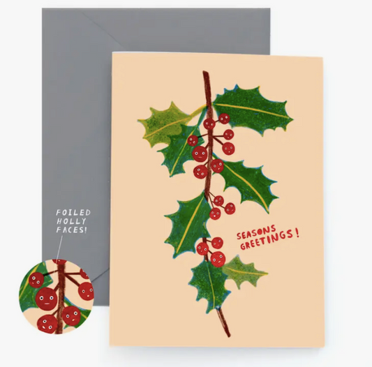 Holly Faces Greeting Card