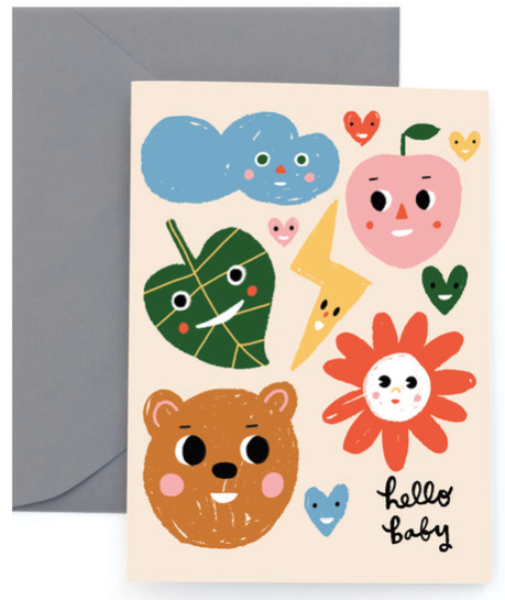 Sunny Faces Hello Baby Greeting Card